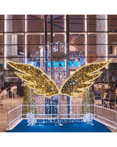 Photocall alas ángel selfie 4,12x3 metros LED flash y tapiz IP65 baja tensión 24V