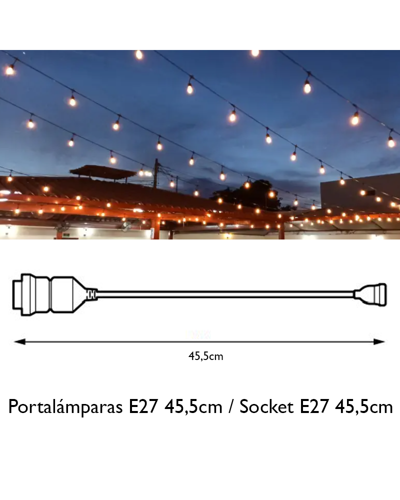 Portalámparas E27 para guirnalda conexión rápida de 45,5cm color negro máximo 15W IP44