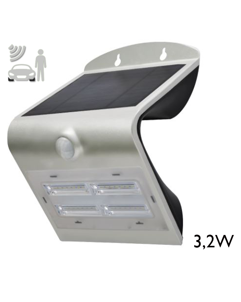 Aplique solar LED acabado gris 3,2W con sensor de movimiento IP65