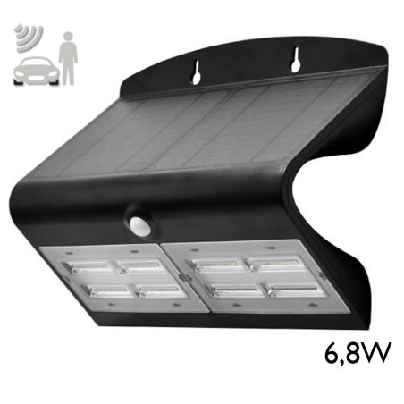 Aplique solar LED acabado negro 6,8W con sensor de movimiento IP65