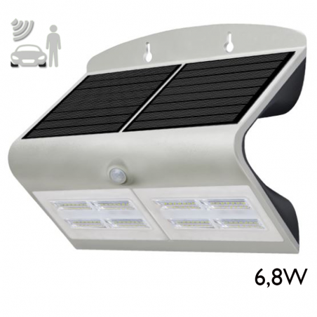Aplique solar LED acabado gris 6,8W con sensor de movimiento IP65