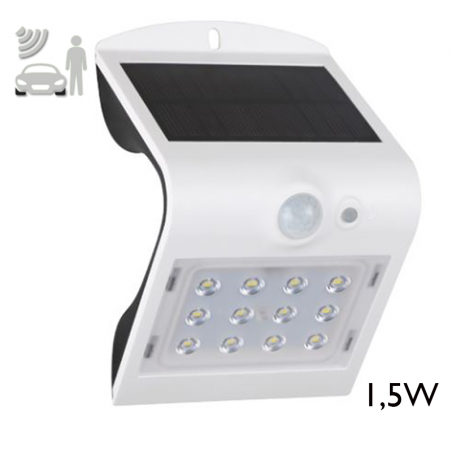 Aplique solar LED acabado blanco 1,5W con sensor de movimiento IP65