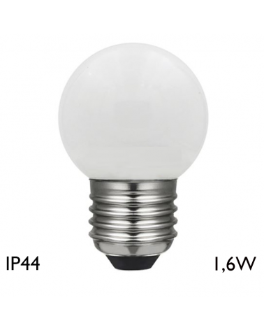 round bulb 45 mm cold white light LED E27 1.6W IP44