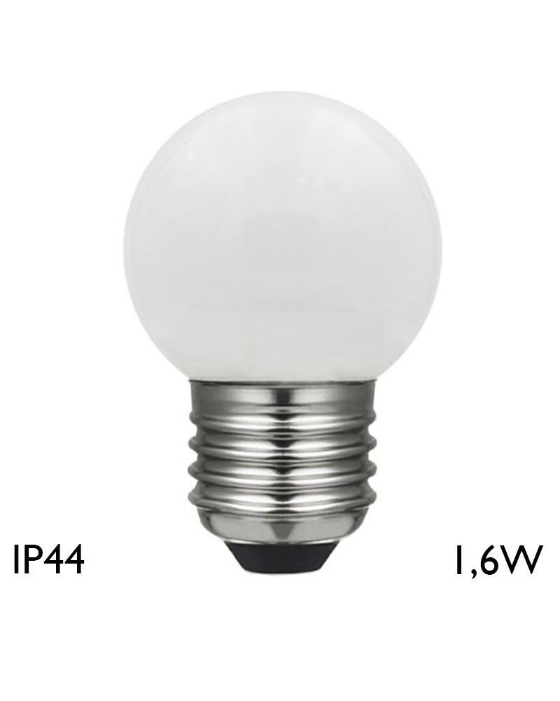 Bombilla Esférica 45 mm luz blanca fría LED E27 1,6W IP44