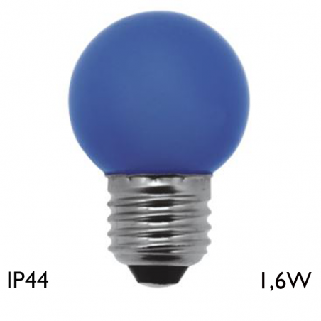 blue round bulb 45 mm LED E27 1.6W various colors IP44