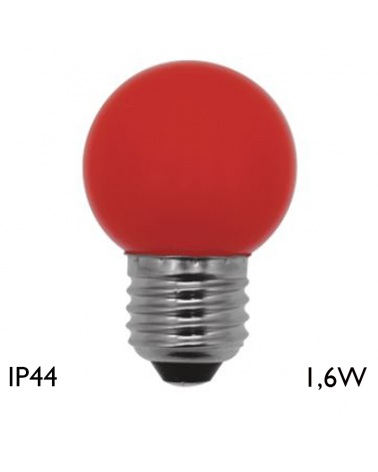 Bombilla Esférica 45 mm LED E27 1,6W varios colores IP44