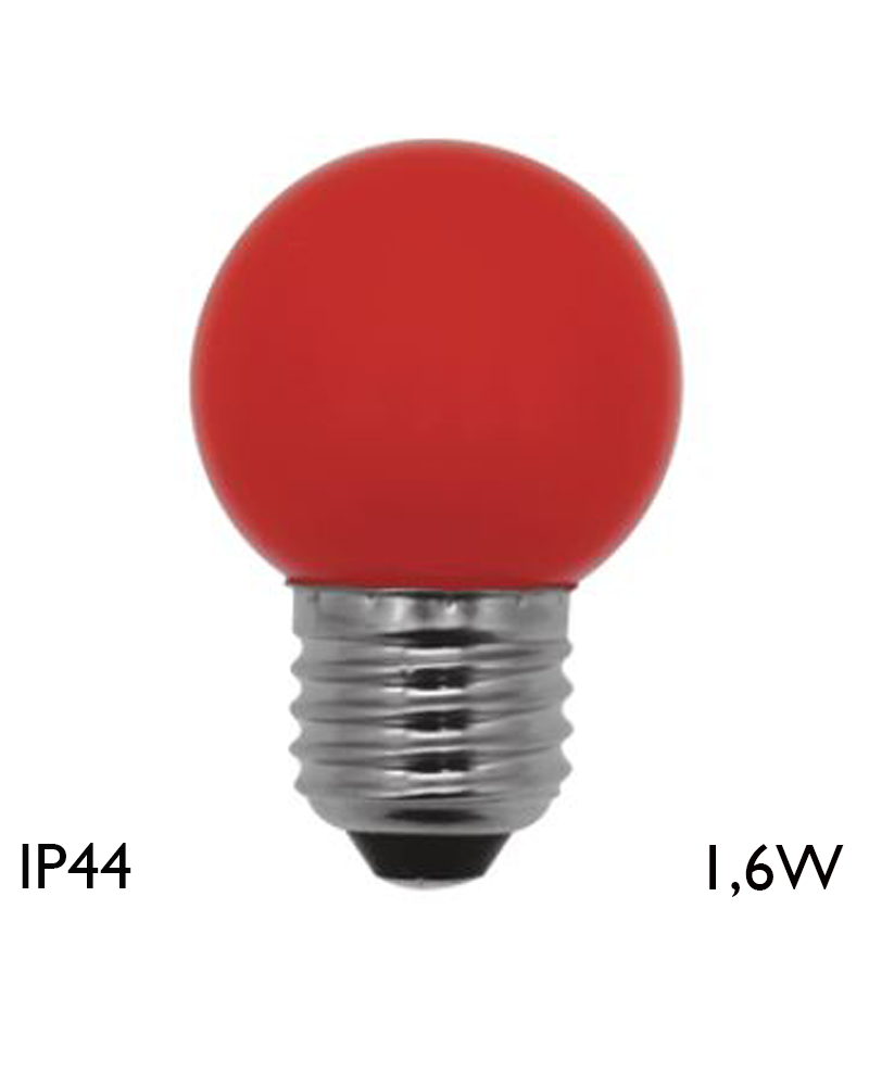 red round bulb 45 mm LED E27 1.6W various colors IP44