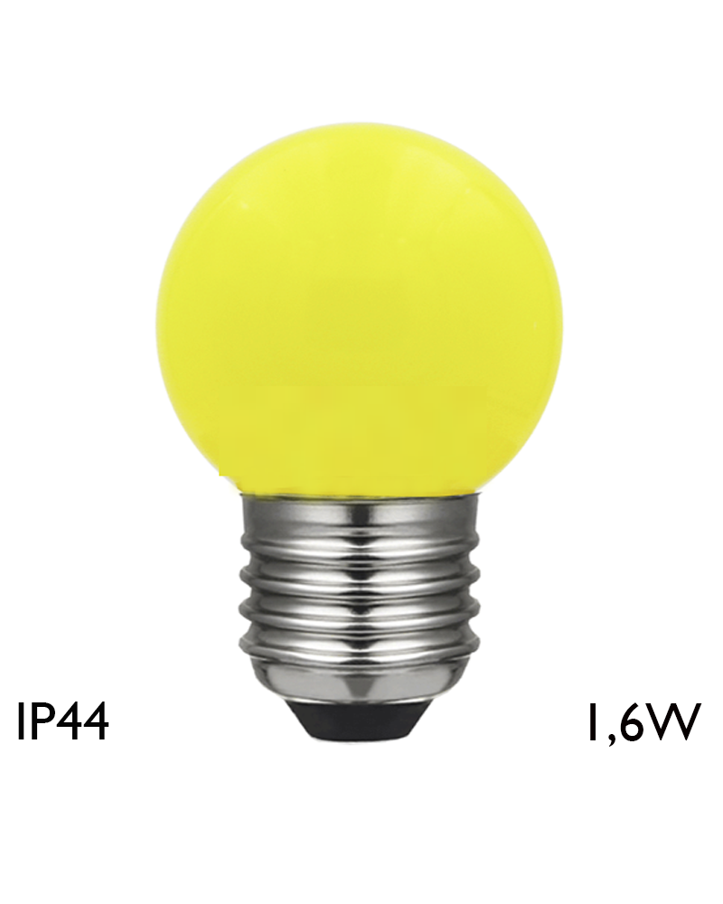Bombilla Esférica 45 mm LED E27 1,6W varios colores IP44