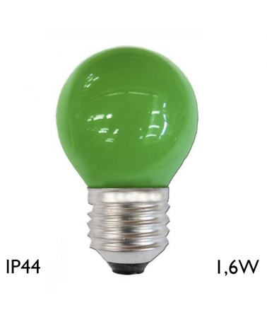 Spherical bulb 45 mm LED E27 1.6W various colors IP44