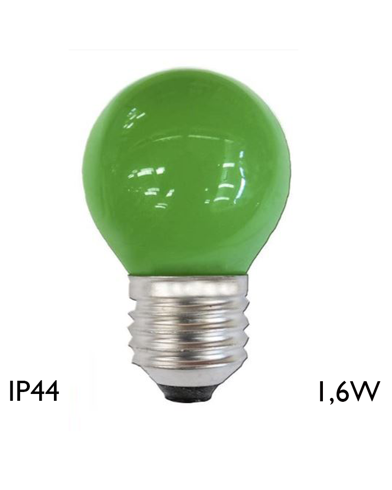 Bombilla Esférica 45 mm LED E27 1,6W varios colores IP44
