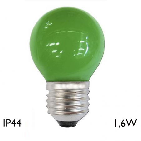 Spherical bulb 45 mm LED E27 1.6W various colors IP44
