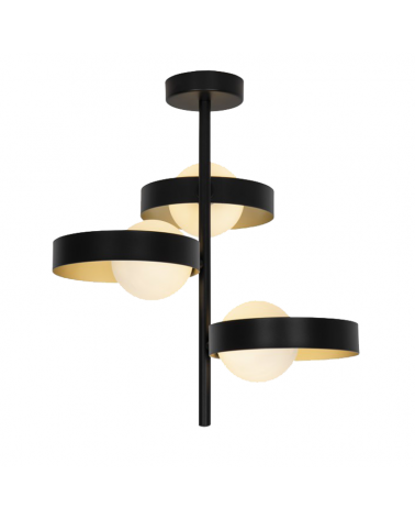 Ceiling lamp with 3 lights in black and gold finish metal and G9 glass 3x33W