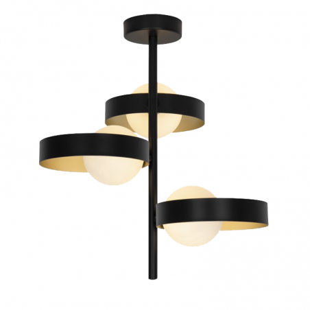 Ceiling lamp with 3 lights in black and gold finish metal and G9 glass 3x33W