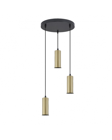 Lamp 3 golden pendants with black circular base E27 3x60W