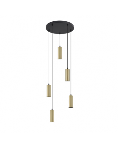 Lamp 5 golden pendels with black circular base E27 5x60W