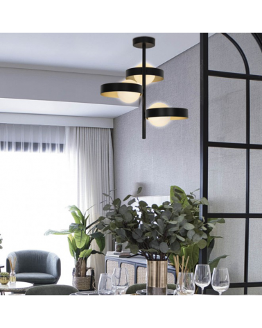 Lámpara de techo con 3 luces de metal acabado negro y dorado y cristal G9 3x33W