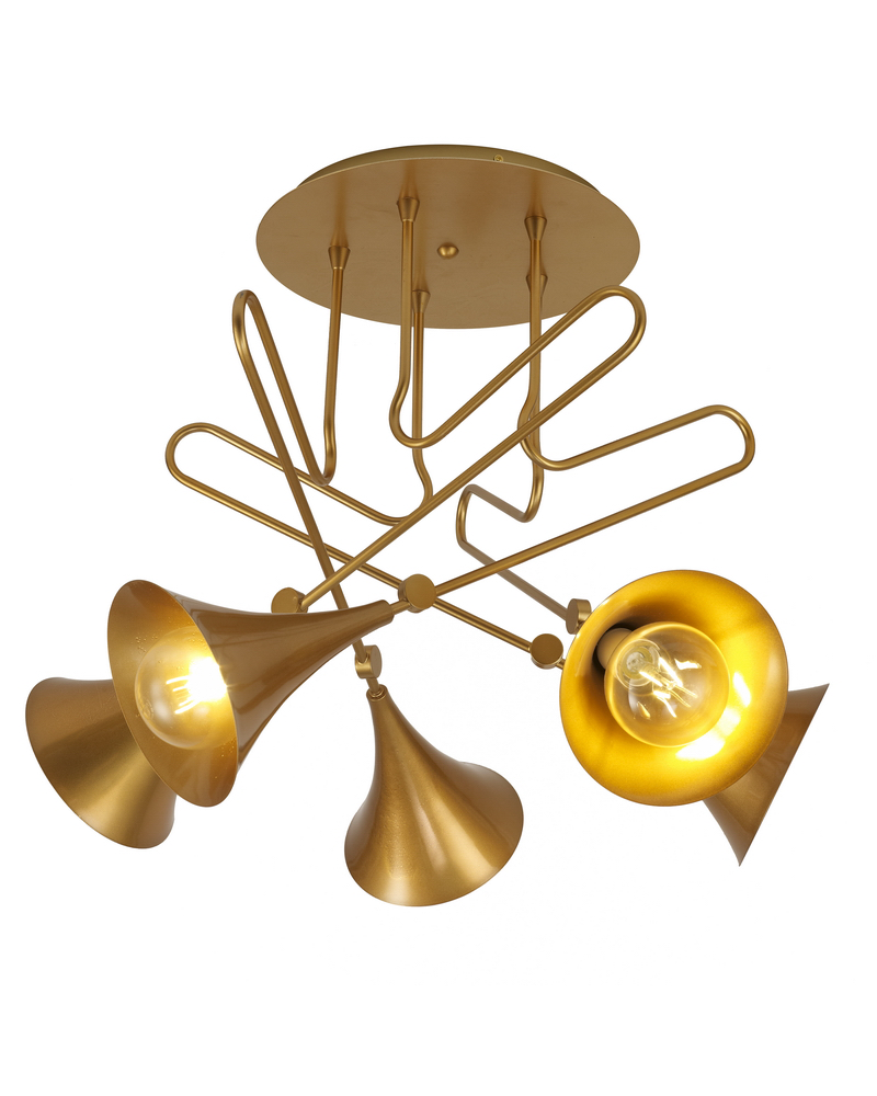 Plafón 76cm con 5 focos de hierro acabado dorado mate 5x20W E27