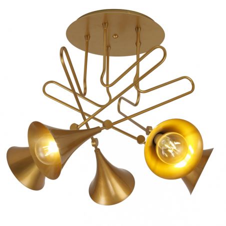 Ceiling lamp 76cm with 5 iron spotlights matte gold finish 5x20W E27