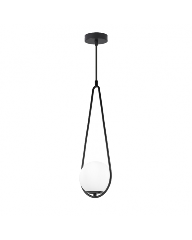 Ceiling lamp 20cm white glass sphere and black metal structure E27 60W