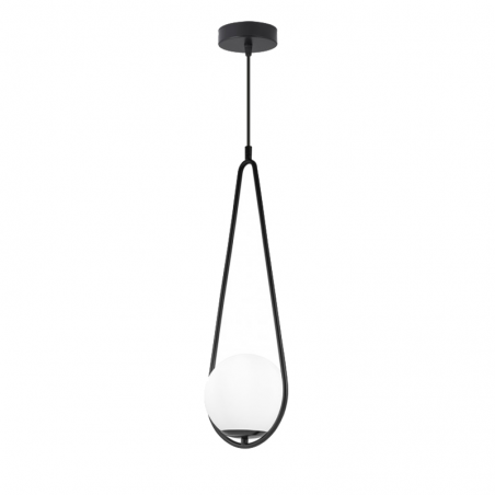Ceiling lamp 20cm white glass sphere and black metal structure E14