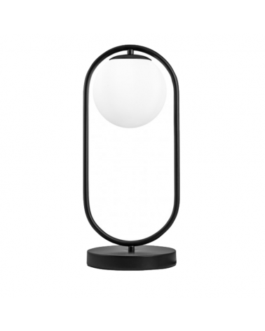 Lámpara de mesa 45cm esfera de cristal blanco y estructura de metal negra E27 60W