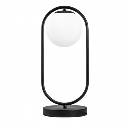 Lámpara de mesa 45cm esfera de cristal blanco y estructura de metal negra E27 60W