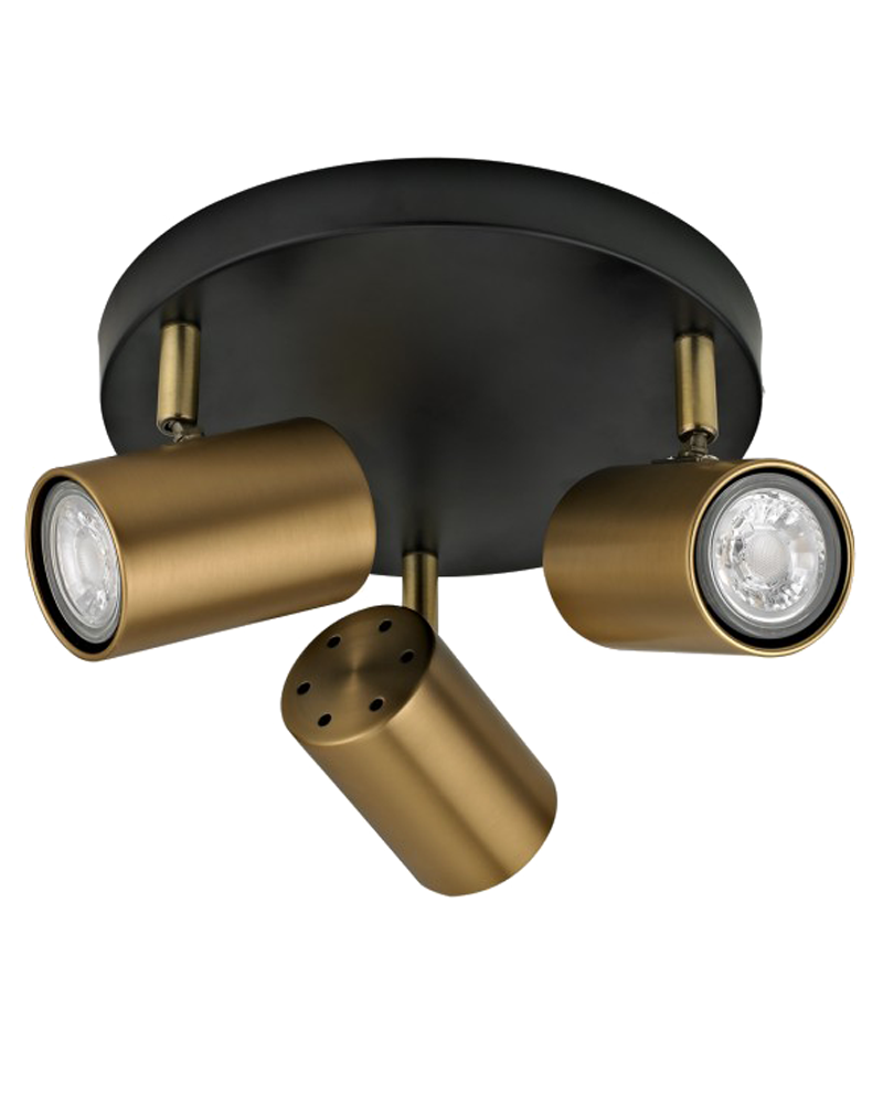 Plafón 3 focos 22cm de metal acabado negro y cuero 3x10W GU10