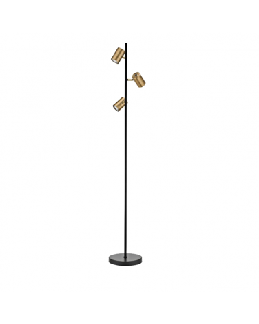 Lámpara de pie con 3 focos 150cm de metal acabado negro y cuero 3x10W GU10