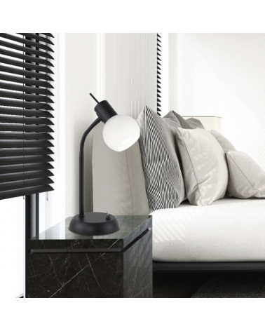 Lamp 34cm black finish with opal glass lampshade 40W E14 oscillating and flexible arm