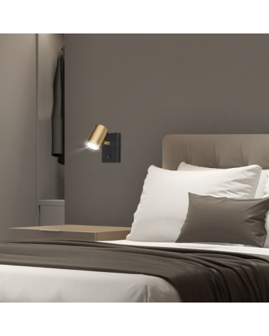 Metal wall light with black and leather finish 10W GU10 on/off switch