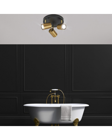 Ceiling lamp 3 spotlights 22cm in black finish metal and leather 3x10W GU10