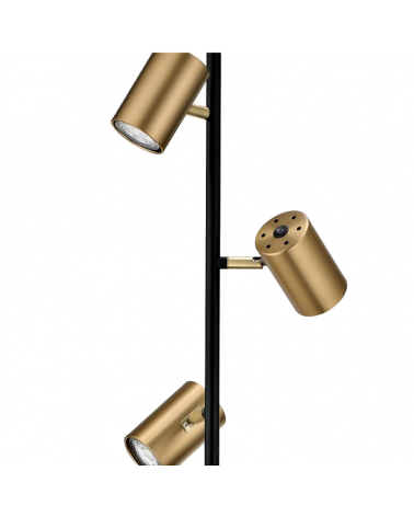 Floor lamp with 3 spotlights 150cm in black finish metal and leather 3x10W GU10
