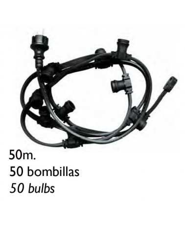 Professional  festoon light 50 meter string light with 50 E27 lamp holders for outdoor use IP44