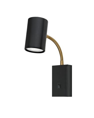 Wall light black metal and leather finish 10W GU10 Adjustable with on/off switch