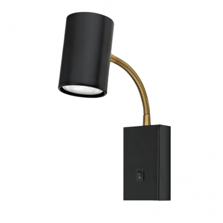 Wall light black metal and leather finish 10W GU10 Adjustable with on/off switch