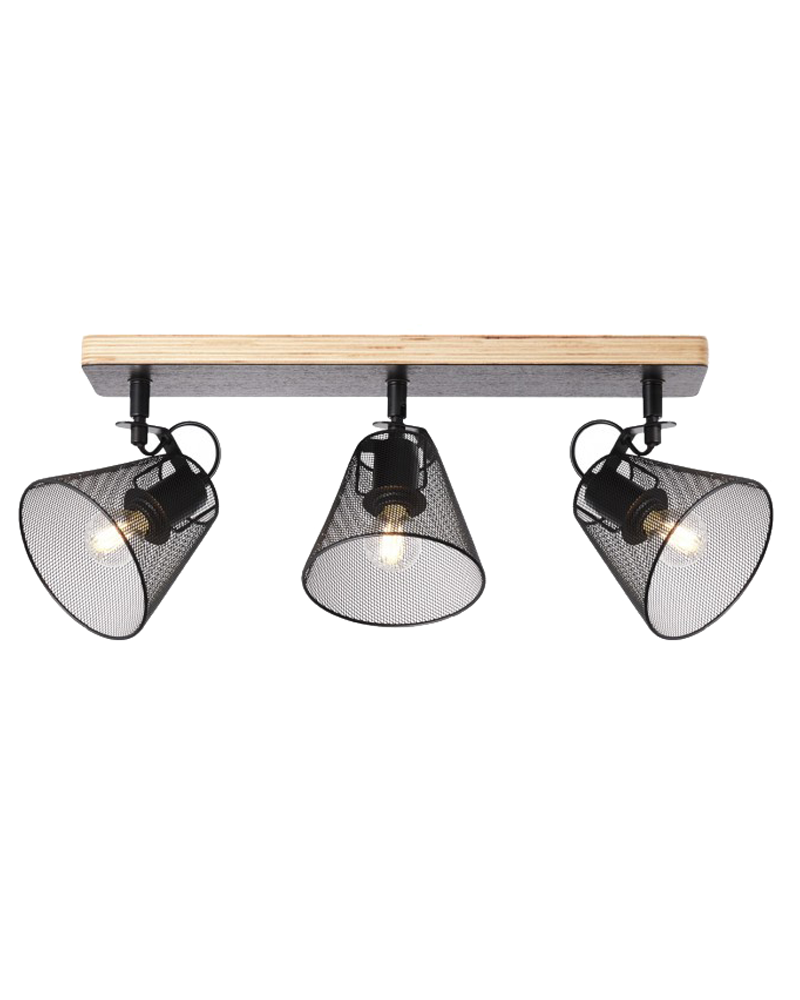 Strip with 3 spotlights of wood and metal black finish 3x40W E14