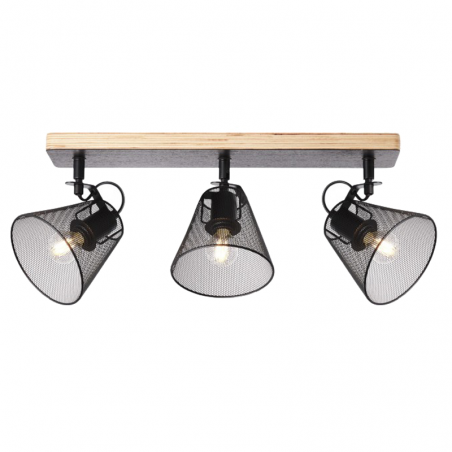 Strip with 3 spotlights of wood and metal black finish 3x40W E14
