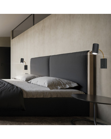 Aplique de pared de metal acabado negro y cuero 10W GU10 Orientable con interruptor on/off