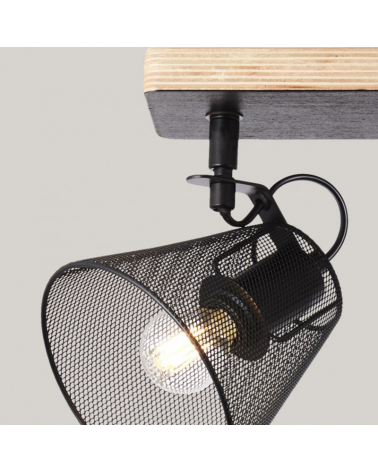 Strip with 2 spotlights of wood and metal black finish 2x40W E14