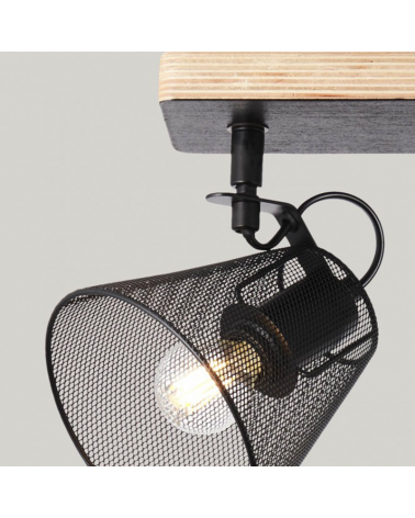Strip with 3 spotlights of wood and metal black finish 3x40W E14
