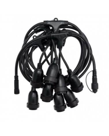 Festoon light 15m with 15 lamp E27 black cable holders suitable for outdoor use IP54
