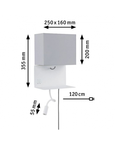 Aplique de pared LED 3000K con cargador de móvil de metal gris y blanco con 2 luces E27 2,5W
