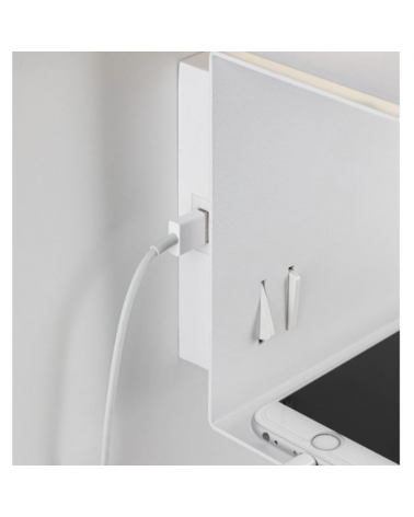 Aplique de pared LED 3000K con cargador de móvil de metal gris y blanco con 2 luces E27 2,5W