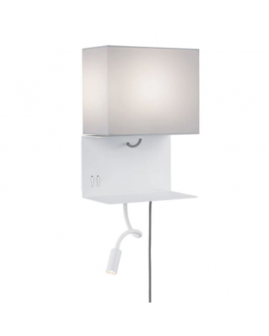 Aplique de pared LED 3000K con cargador de móvil de metal gris y blanco con 2 luces E27 2,5W