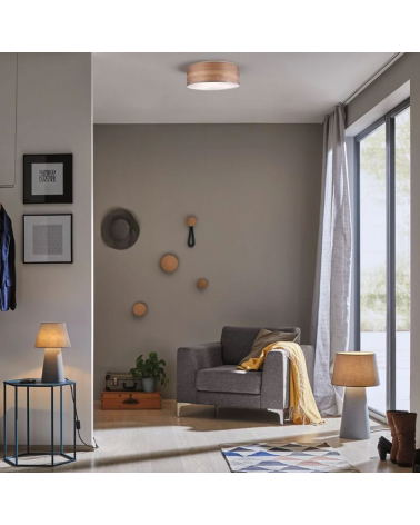 Ceiling light 45cm round metal and wood dark wood color E27 3x20W