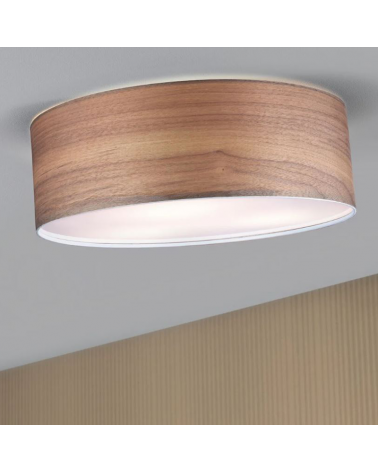 Plafón 45cm redondo metal y madera color madera oscura E27 3x20W