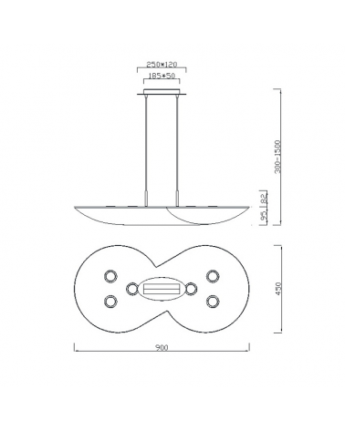 Ceiling lamp 90cm in acrylic white and chrome finish 6x12W GU10