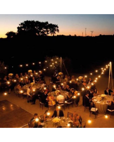Festoon light 15m with 15 lamp E27 white cable holders suitable for outdoor use IP54