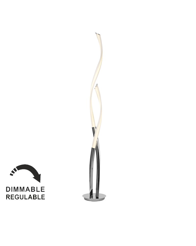 Floor lamp 175cm LED in polycarbonate white and chrome finish 30W warm light 3000K Dimmable