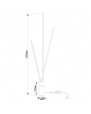 Lámpara de pie 180cm LED de aluminio y hierro 60W luz cálida 3000K Regulable